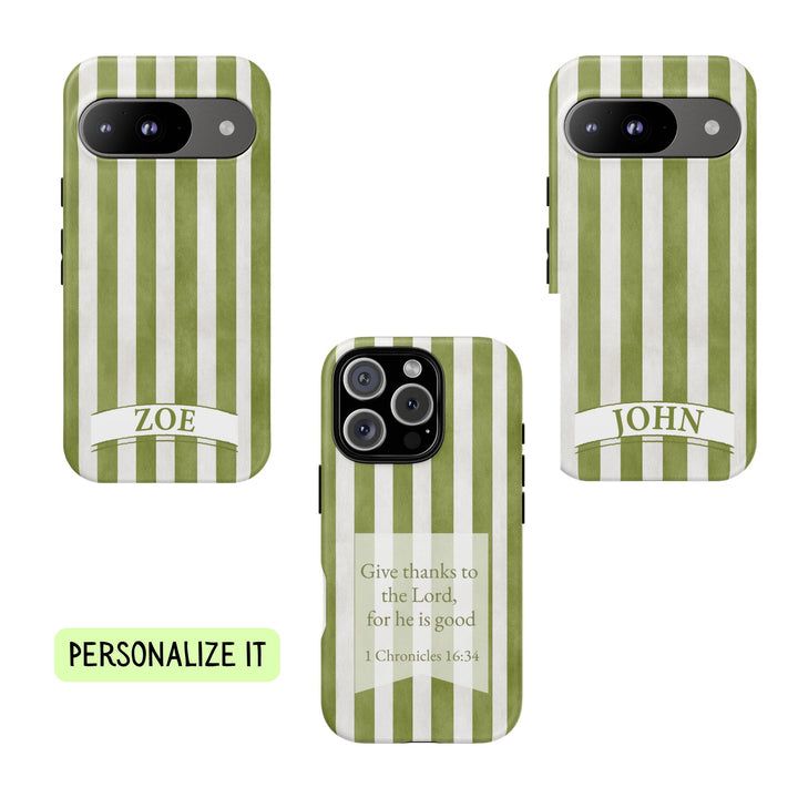 Personalized Tough Phone Case Rustic Green Stripe 2