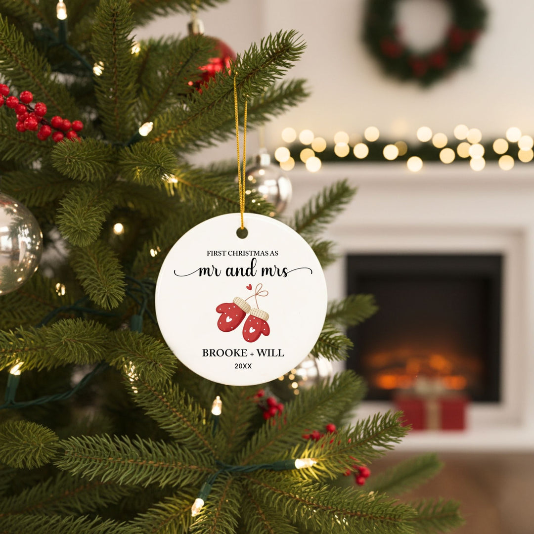 Personalized Christmas Ornament: Red Mittens