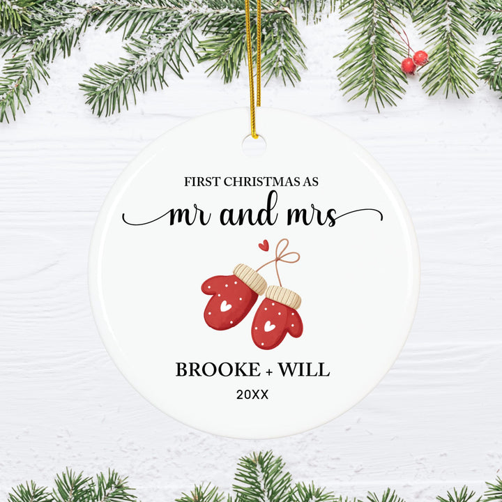 Personalized Christmas Ornament: Red Mittens
