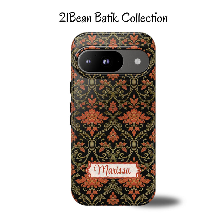 Traditional Batik Pattern Tough Phone Cases Personalizable - Orange Floral