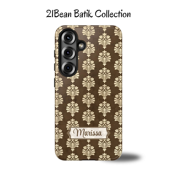 Traditional Batik Pattern Tough Phone Cases Personalizable - Brown Paisley