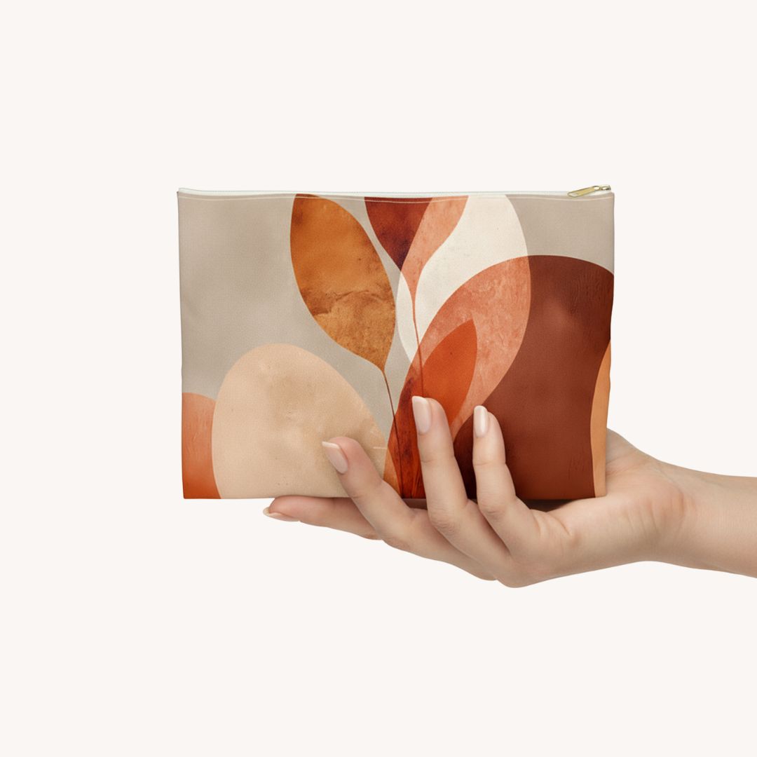 Abstract Print Makeup And Accessory Pouch -  Orange Floral