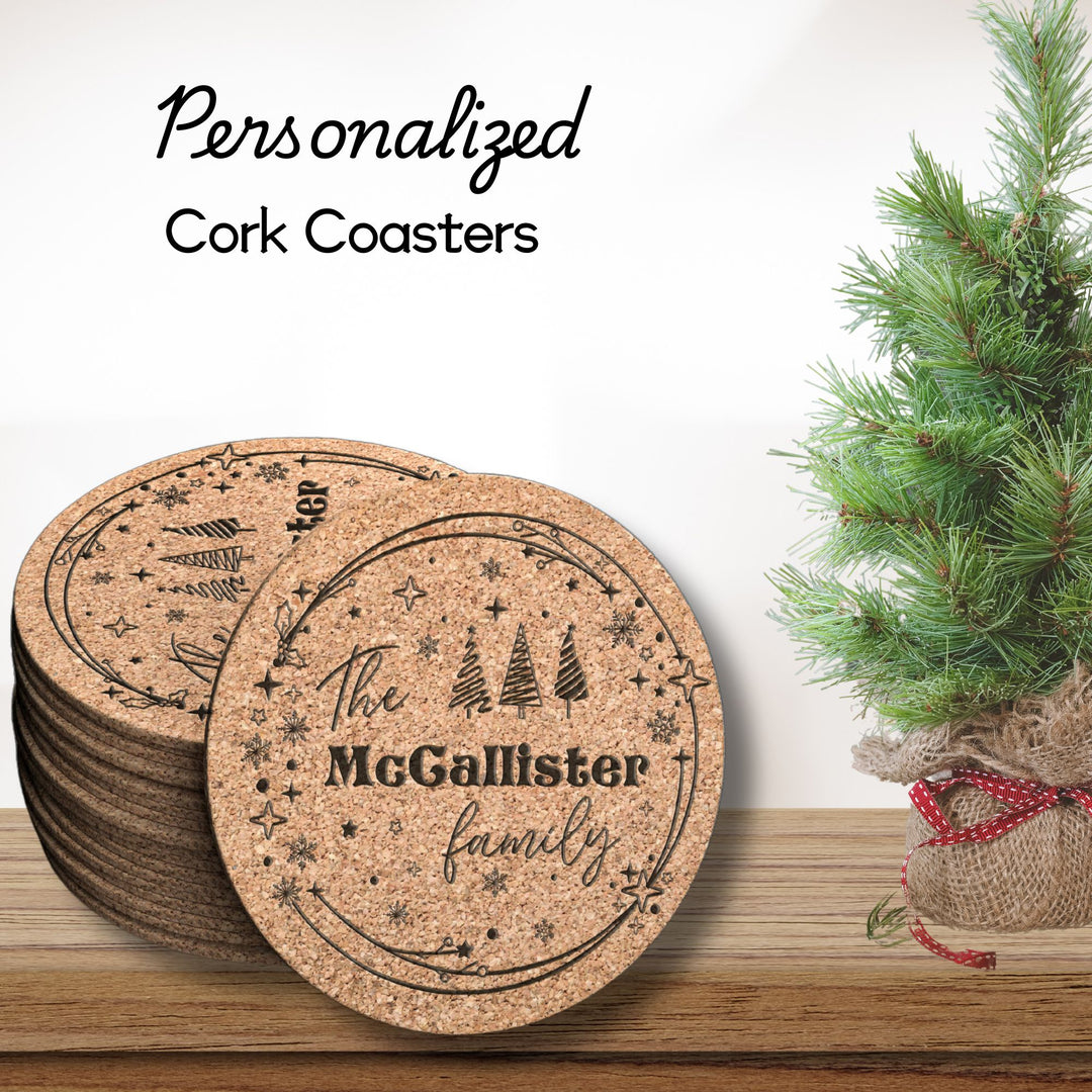 Personalized Cork Coaster Family Name