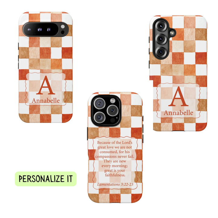 Personalized Tough Phone Case Orange Checkered Pattern