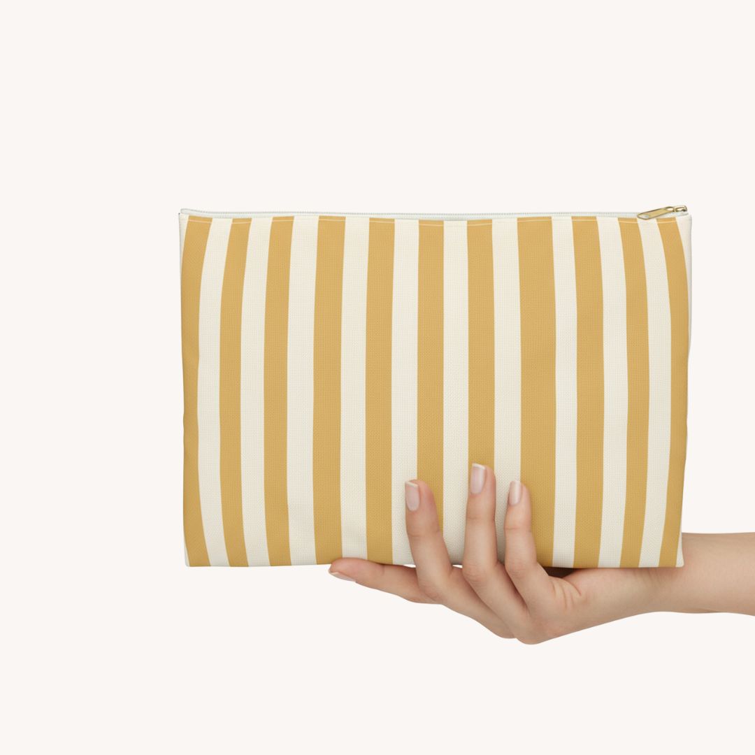 Yellow Stripes Print Makeup And Accessory Pouch