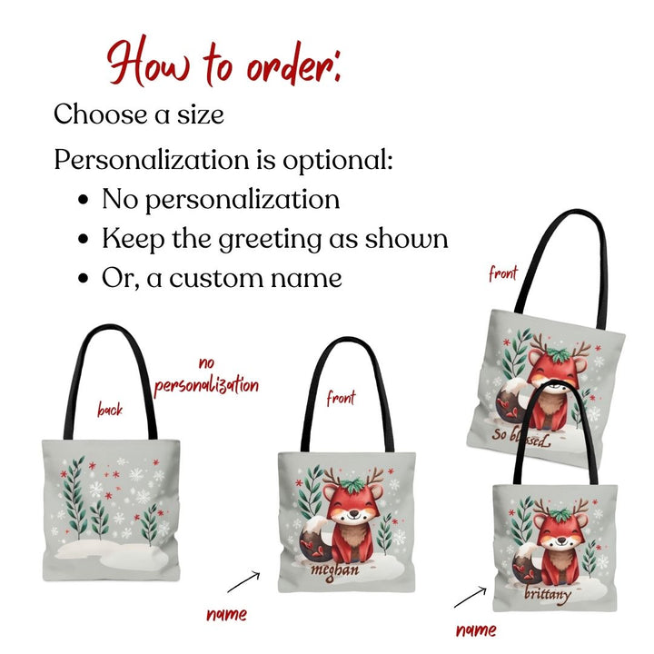 Cute Woodland Animal Holiday Tote Bag Personalized