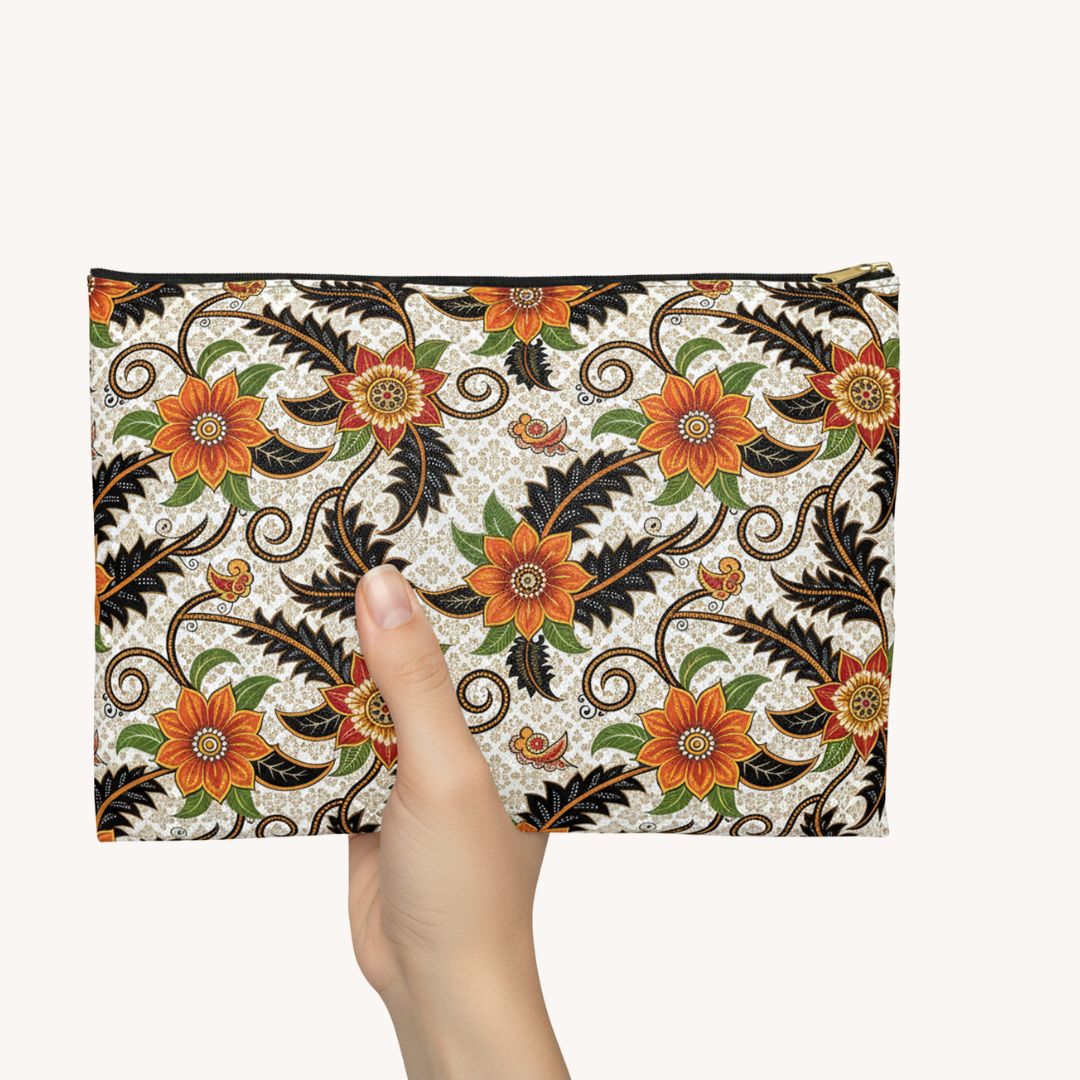 Batik Print Makeup And Accessory Pouch -  Aesthetic Floral 2