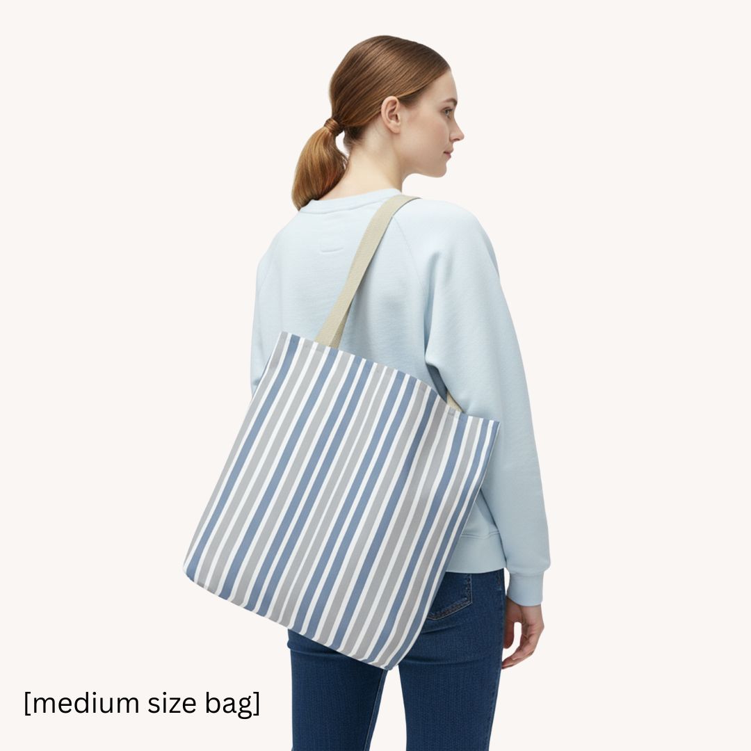 Blue Stripes Print Tote Bag