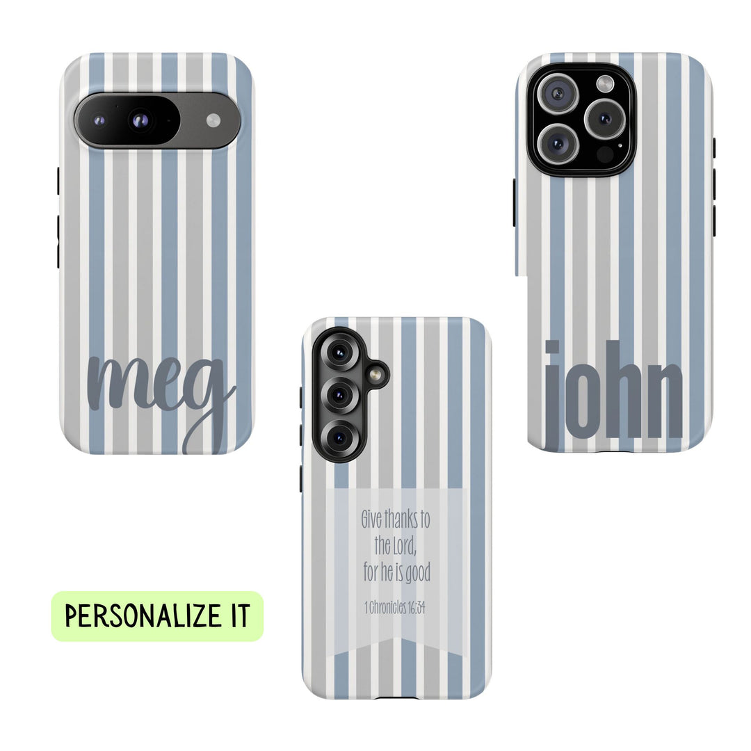 Personalized Tough Phone Case Rustic Blue Stripe