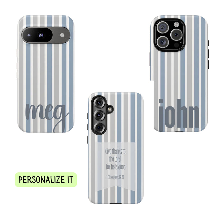 Personalized Tough Phone Case Rustic Blue Stripe