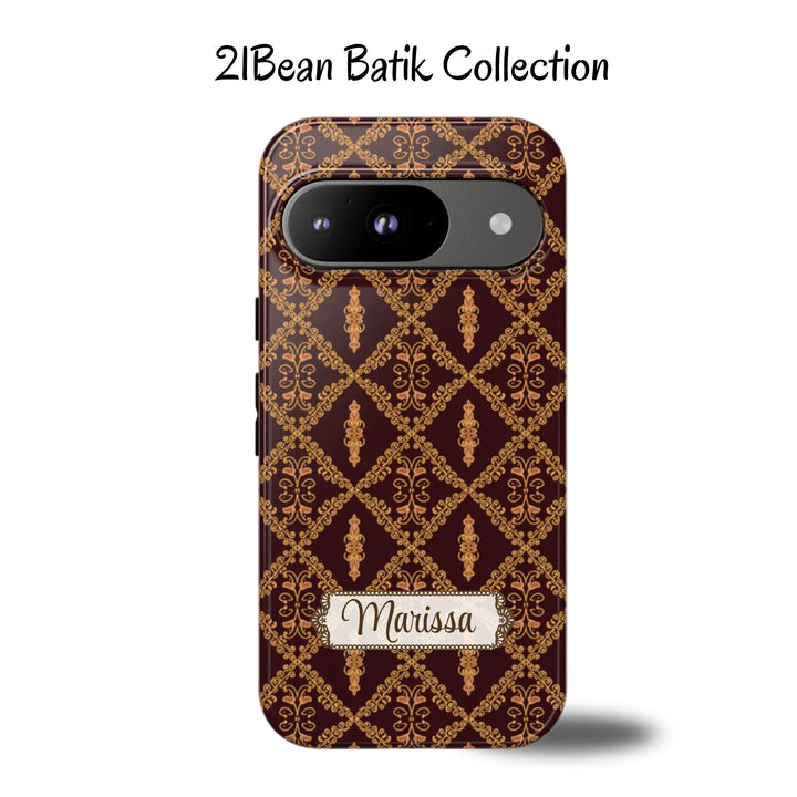 Traditional Batik Pattern Tough Phone Cases Personalizable - Brown Batik Grid Pattern
