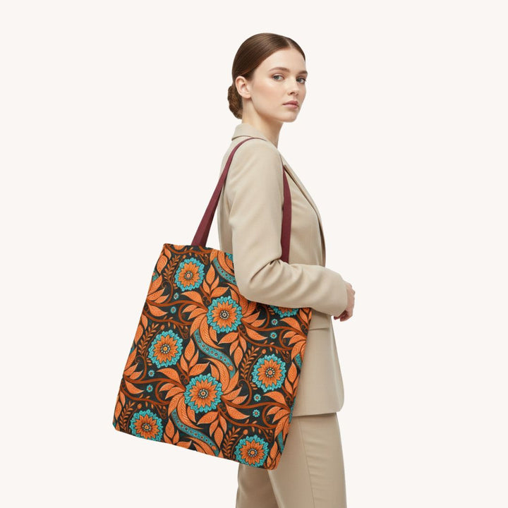 Modern Batik Print Tote Bag -  Orange Teal 3