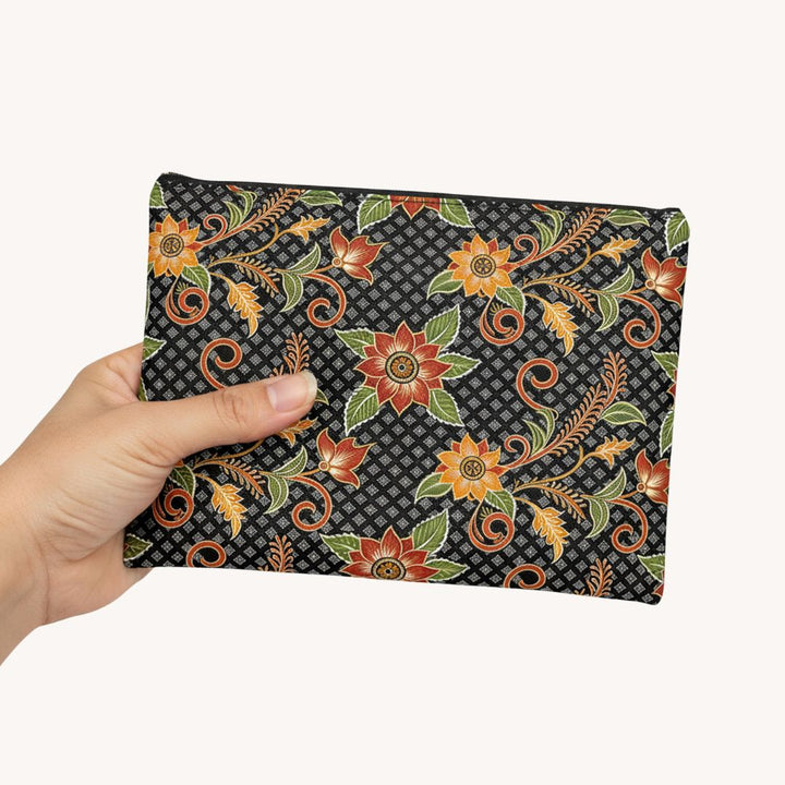 Batik Print Makeup And Accessory Pouch - Batik Flower 3