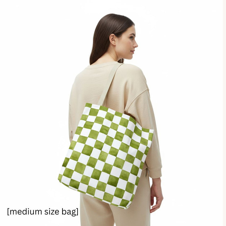 Green Checkered Print Tote Bag
