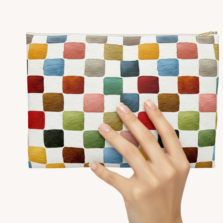 Multicolor Checkers Print Makeup And Accessory Pouch