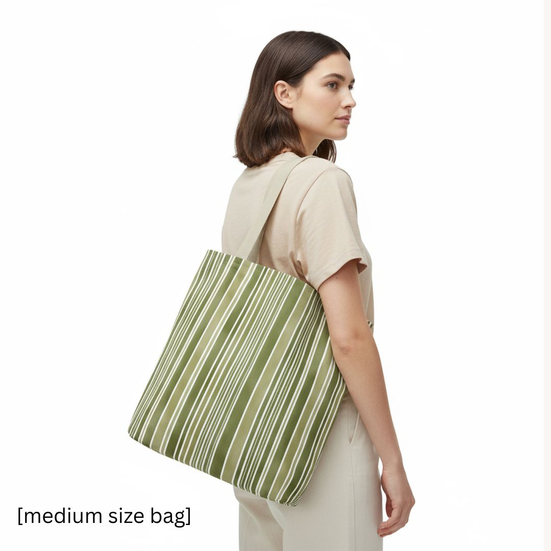 Green Stripes Print Tote Bag