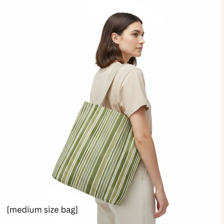 Green Stripes Print Tote Bag