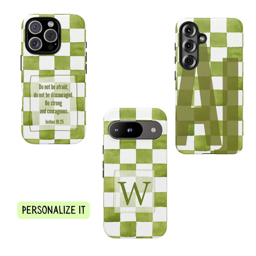 Personalized Tough Phone Case Green Checkered Pattern