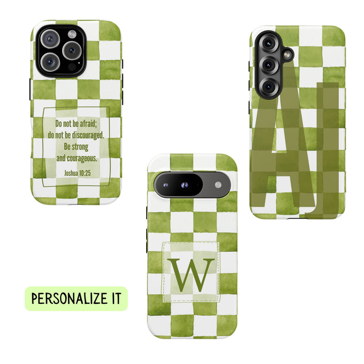 Personalized Tough Phone Case Green Checkered Pattern
