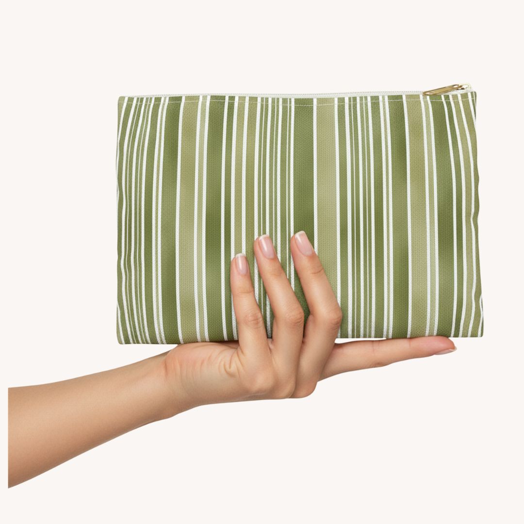 Green Stripes Print Makeup And Accessory Pouch