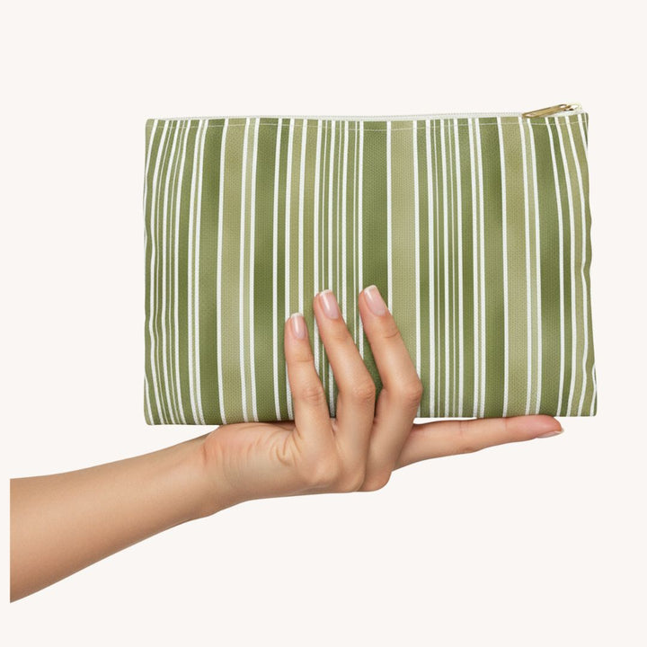 Green Stripes Print Makeup And Accessory Pouch