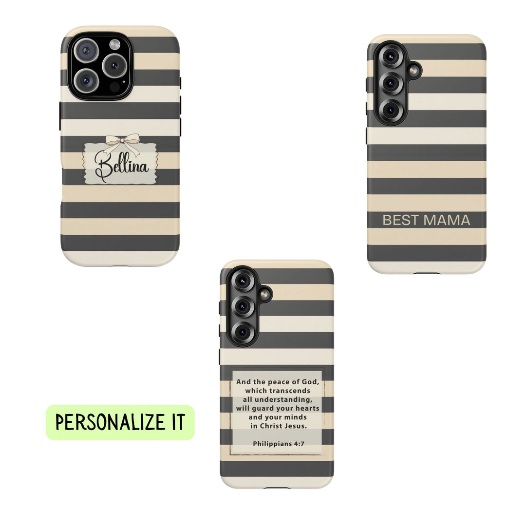 Personalized Tough Phone Case Brown Stripe Horizontal Design