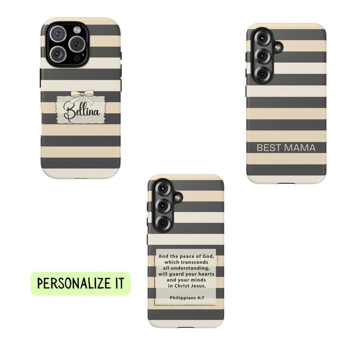 Personalized Tough Phone Case Brown Stripe Horizontal Design