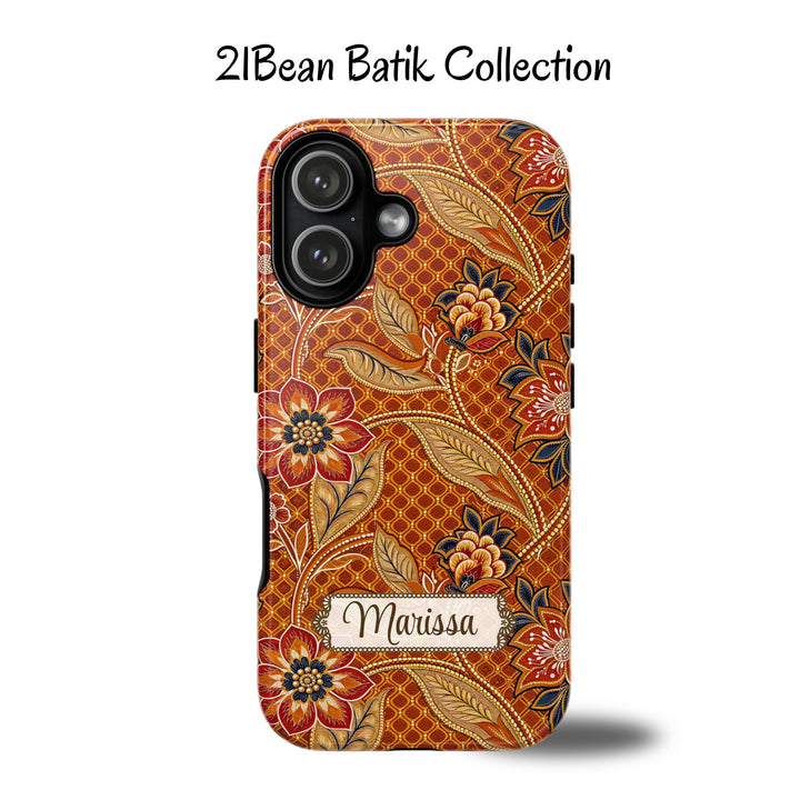 Modern Batik Pattern Tough Phone Cases Personalizable - Orange 2
