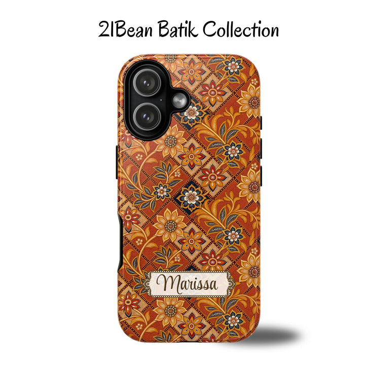 Modern Batik Pattern Tough Phone Cases Personalizable - Orange 1