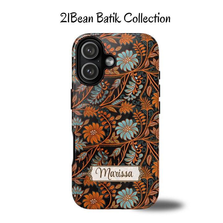 Modern Batik Pattern Tough Phone Cases Personalizable - Orange Teal 2