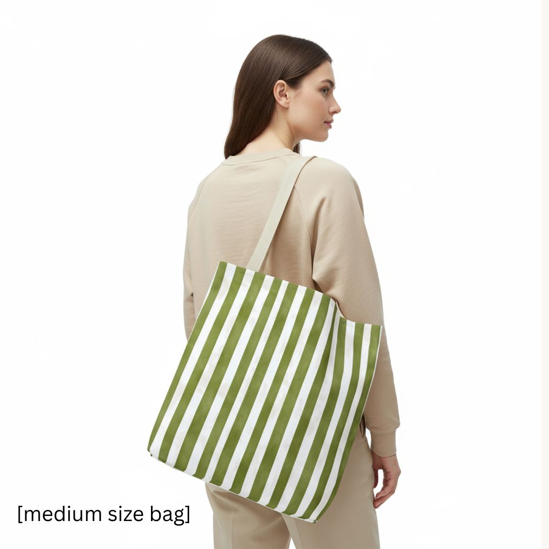Green Stripes 2 Print Tote Bag