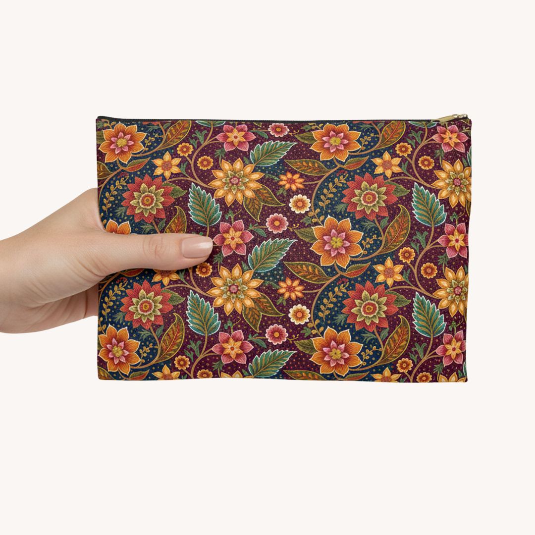 Batik Print Makeup And Accessory Pouch - Batik Flower 14