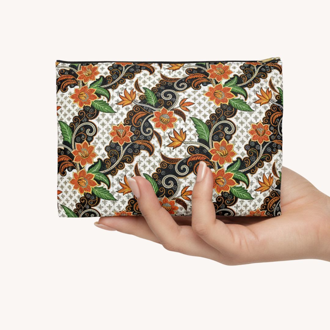 Batik Print Makeup And Accessory Pouch - Batik Flower 2