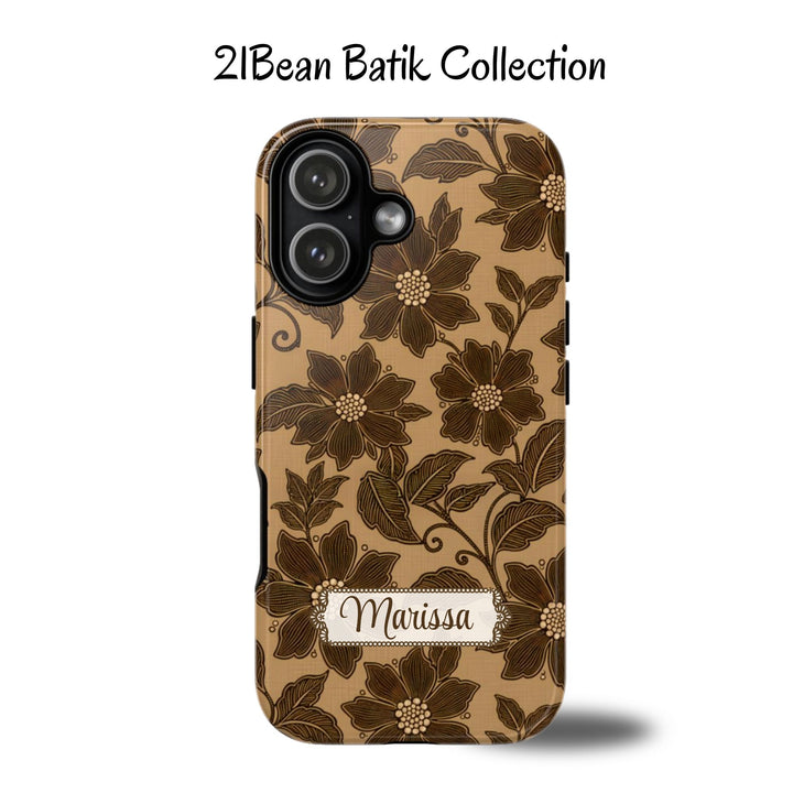 Traditional Batik Pattern Tough Phone Cases Personalizable - Brown Flower Pattern