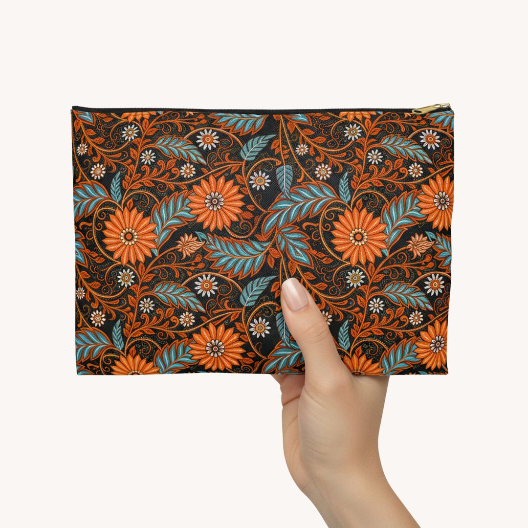 Batik Print Makeup And Accessory Pouch - Orange Teal 1