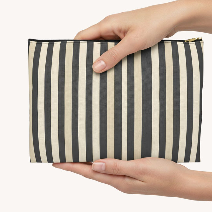 Brown Stripe Print Makeup And Accessory Pouch