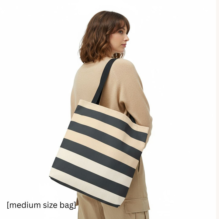 Brown Stripe Horizontal Print Tote Bag