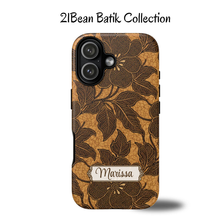 Traditional Batik Pattern Tough Phone Cases Personalizable - Brown Batik Grid 2