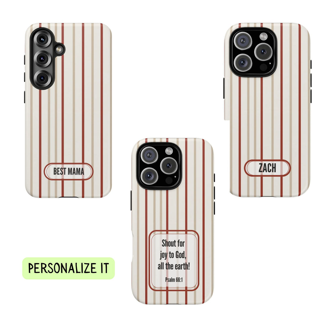 Personalized Tough Phone Case Red And Beige Stripe