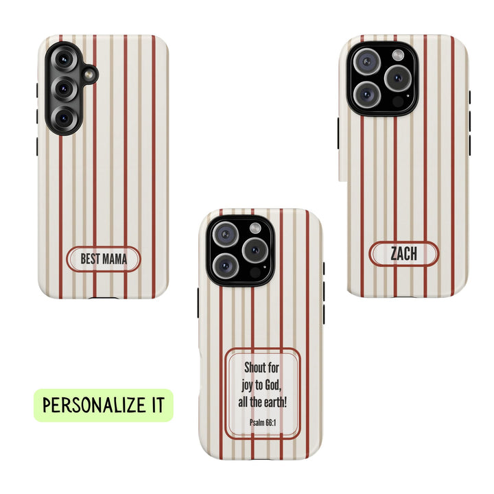 Personalized Tough Phone Case Red And Beige Stripe