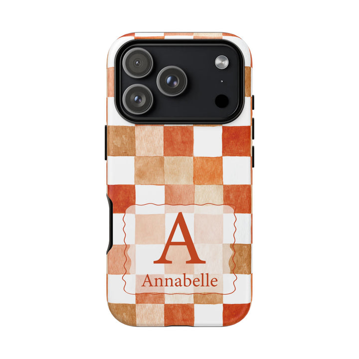 Personalized Tough Phone Case Orange Checkered Pattern
