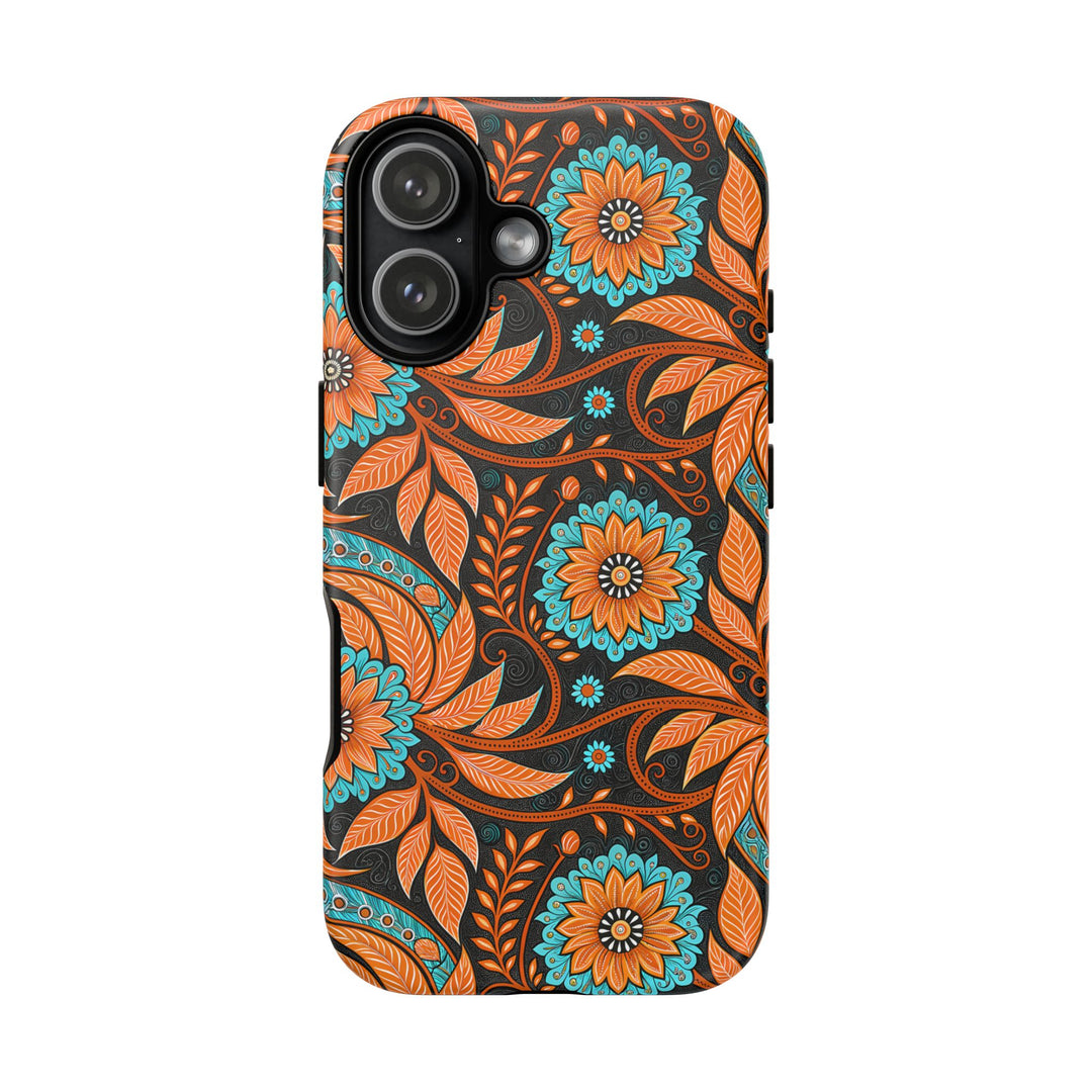 Modern Batik Pattern Tough Phone Cases Personalizable - Orange Teal 3