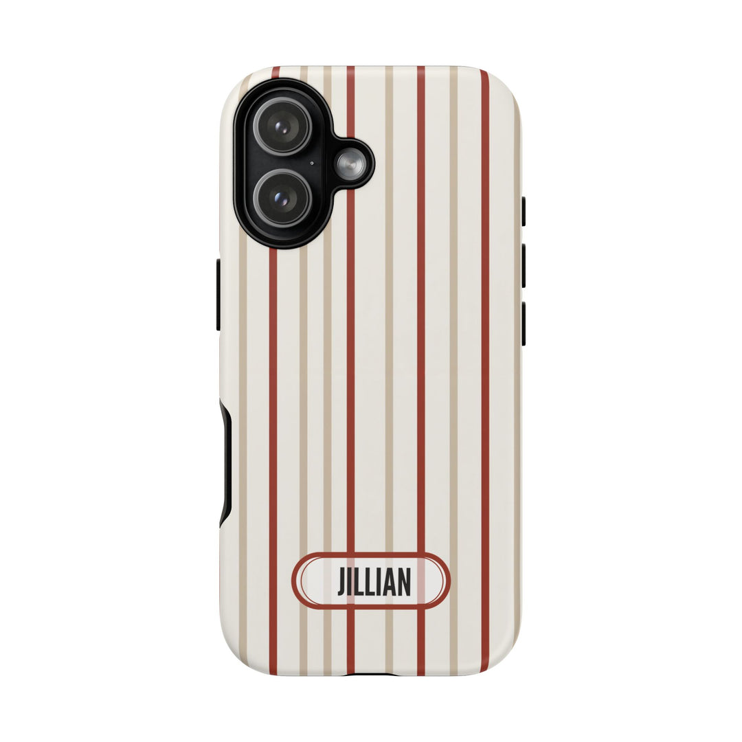 Personalized Tough Phone Case Red And Beige Stripe