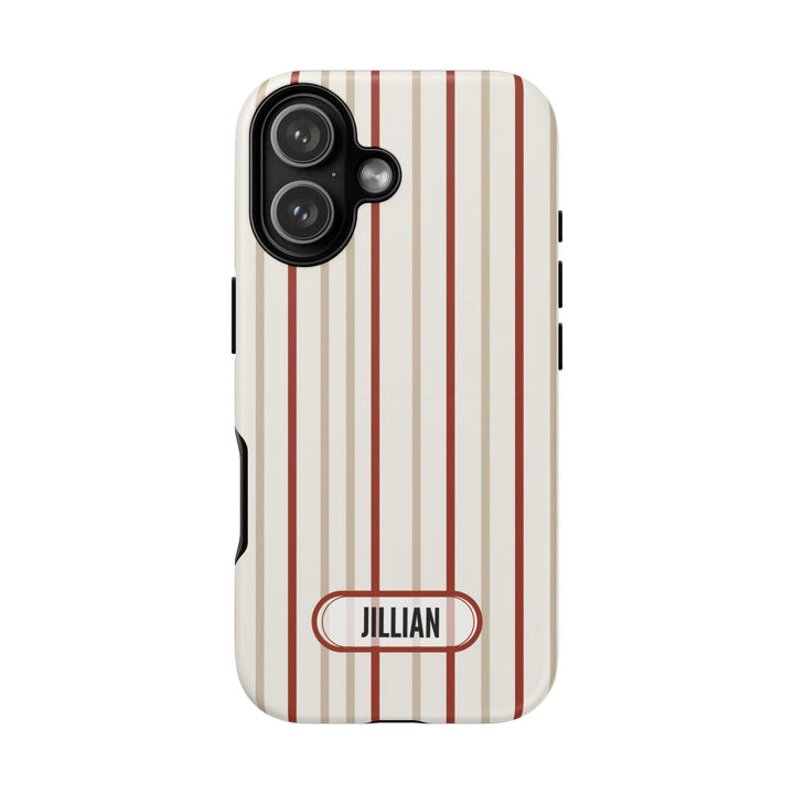 Personalized Tough Phone Case Red And Beige Stripe