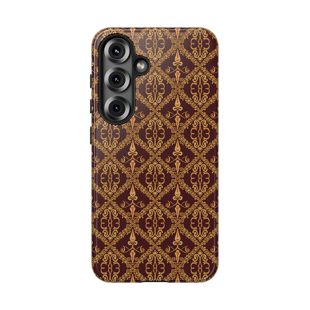Traditional Batik Pattern Tough Phone Cases Personalizable - Brown Batik Grid 2