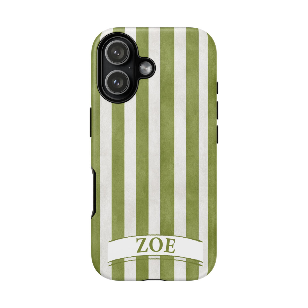 Personalized Tough Phone Case Rustic Green Stripe 2