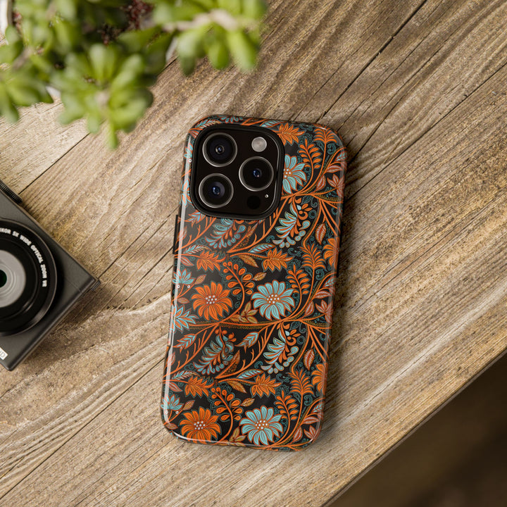 Modern Batik Pattern Tough Phone Cases Personalizable - Orange Teal 2