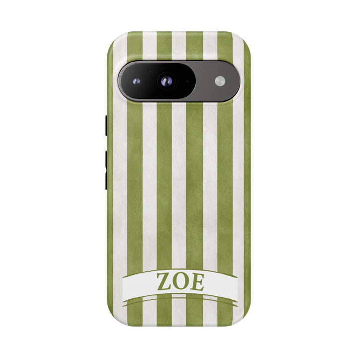 Personalized Tough Phone Case Rustic Green Stripe 2
