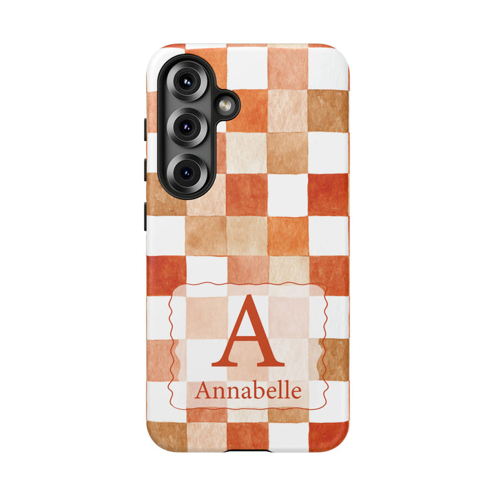 Personalized Tough Phone Case Orange Checkered Pattern