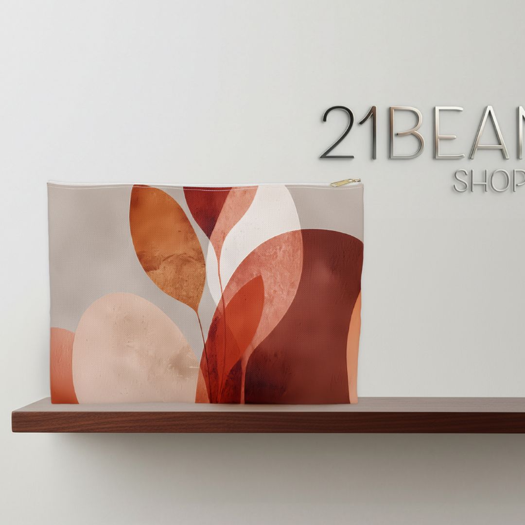 Abstract Print Makeup And Accessory Pouch -  Orange Floral